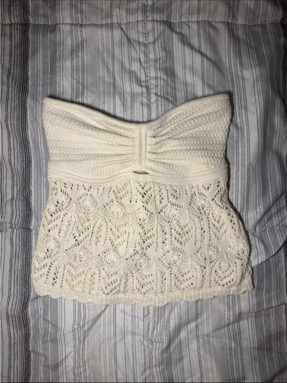 American Eagle Outfitters Cream Strapless Crochet Knit Tube Top